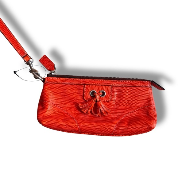 Isabella Fiore Bag REPTILE EMBOSSED REAL LEATHER ZIP TASSELS HANDBAG WRISTLET - Picture 1 of 8